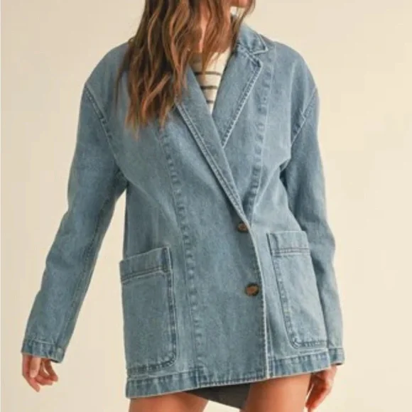 MIOU MUSE | DENIM OVERSIZE BLAZER Size Small - Picture 2 of 11